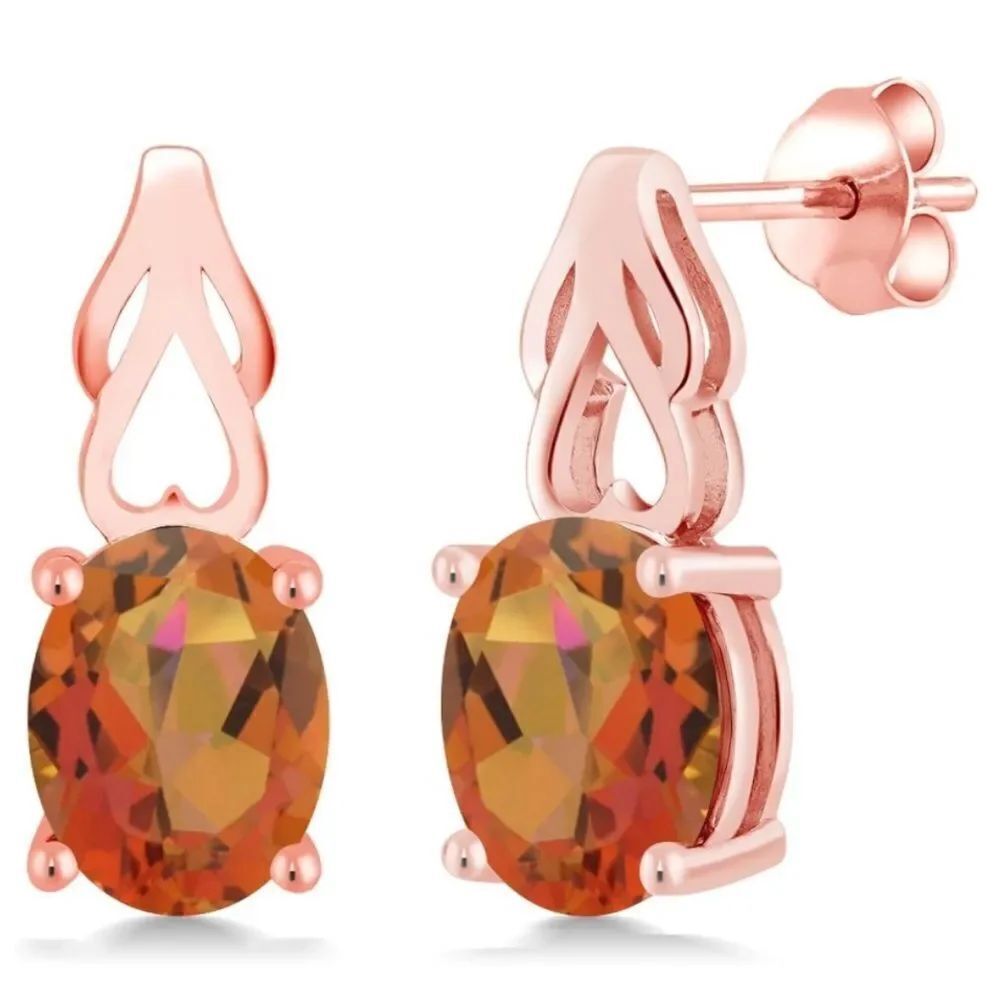 18K Rose Gold 925 with 3.60 Cttw Twilight Mystic Quartz Oval Post Drop Earrings